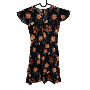 2/$15 Forever 21 girls 11/12 tropical floral orange black fit flare short dress
